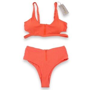 TiNiBiKiNi Neon Orange Ribbed Bikini Set NWT Size XL